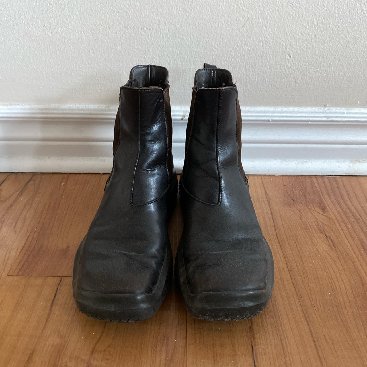Vintage prada square toe boots in dark brown leather... - Depop
