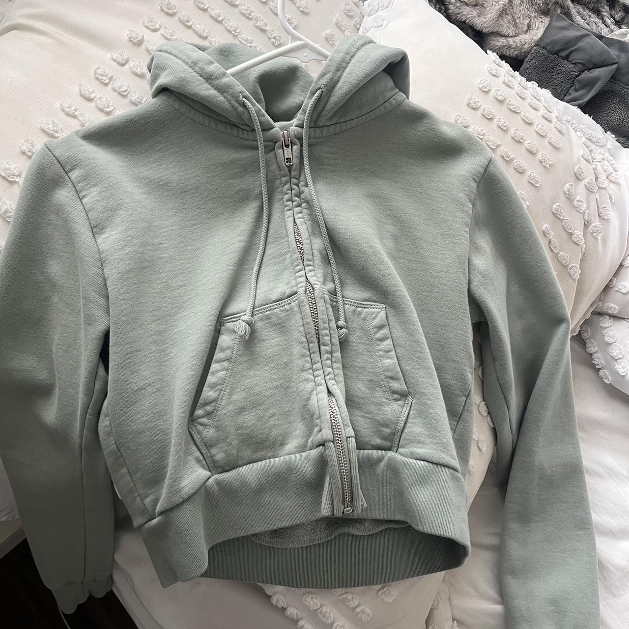 sage green brandy melville cropped crystal hoodie. - Depop