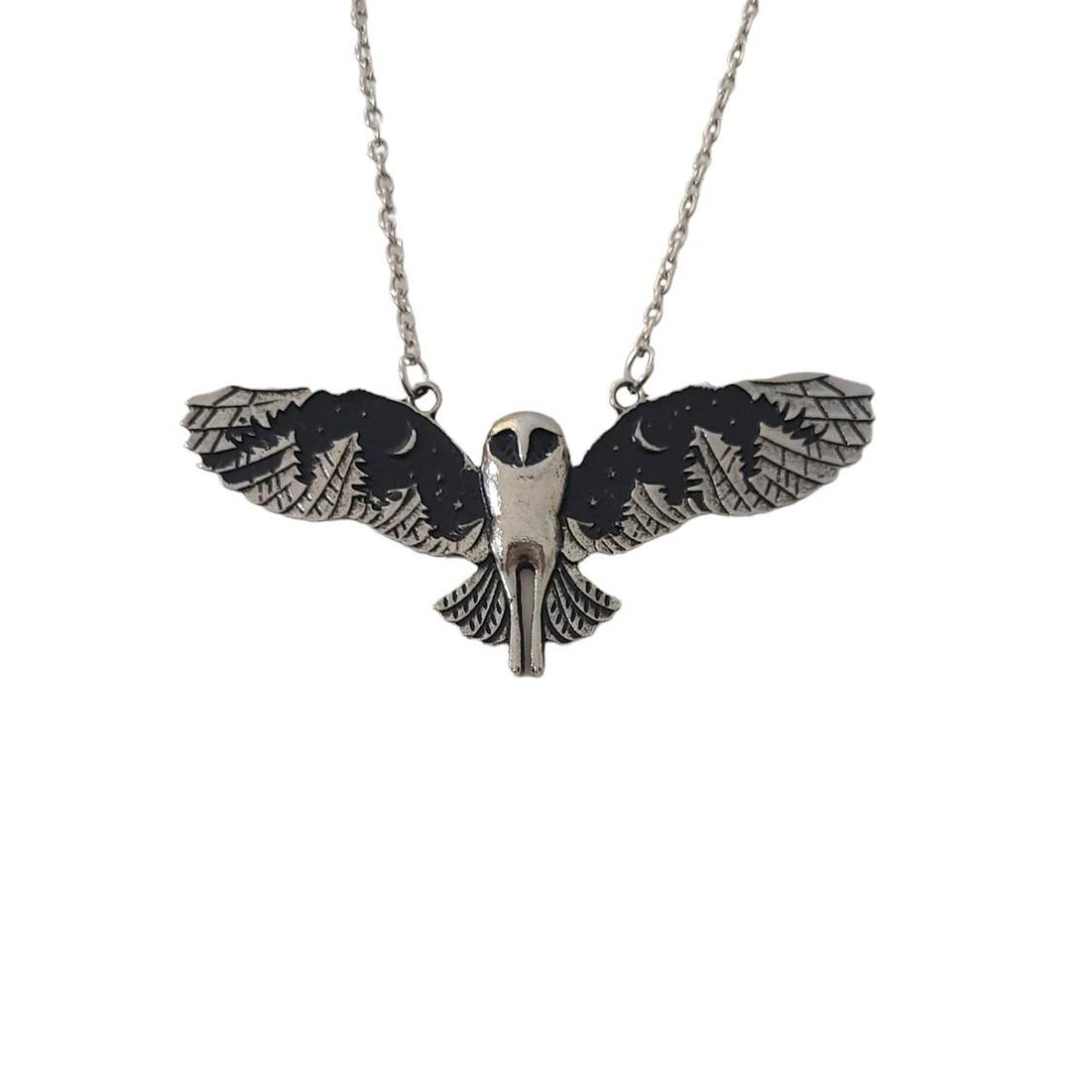 An owl with wings pendant necklace. The moon and the... - Depop