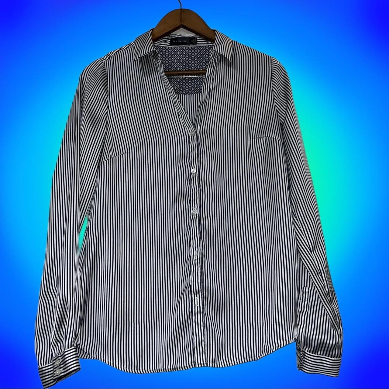 Striped Button Down Blouse Size Small It is tight... - Depop