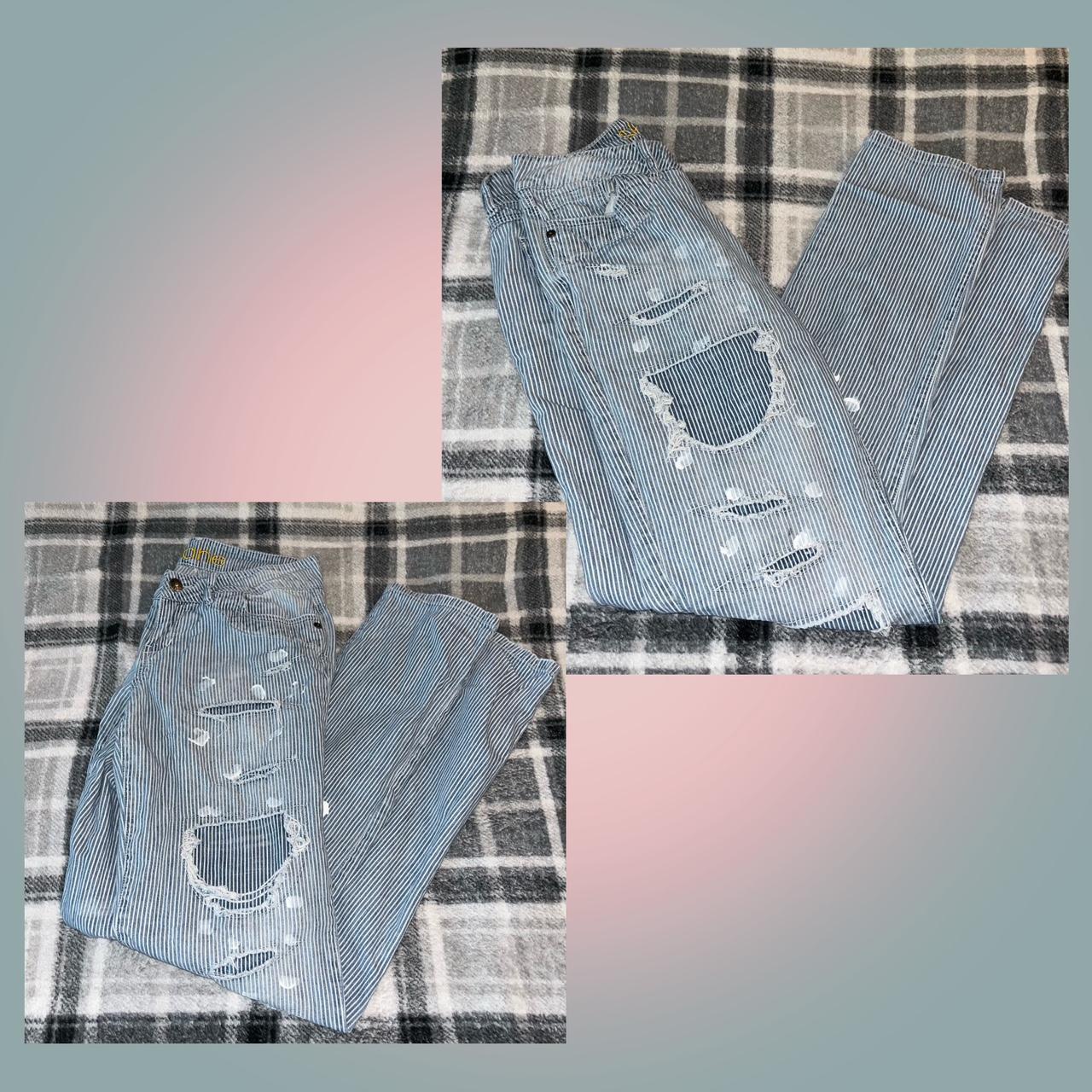 Low Rise Pinstripe Painters Pants from Delias Size... - Depop
