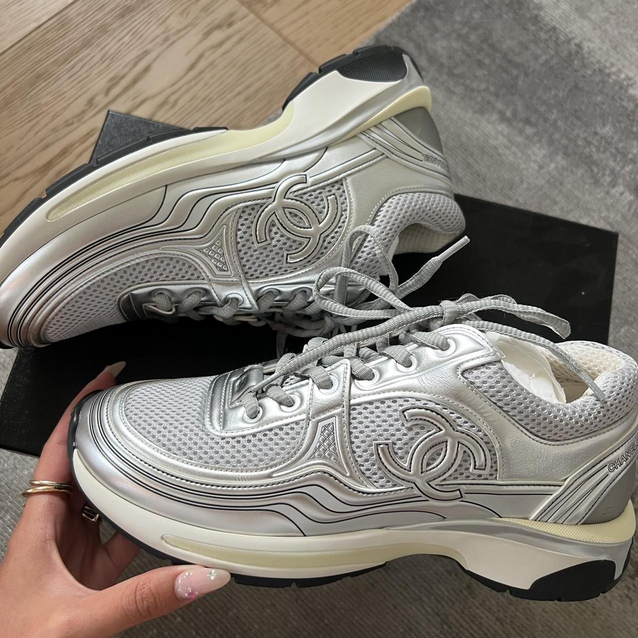 Scarpe Chanel Sneakers Grey Chanel Shoes All White Silver Sneakers - Main Image