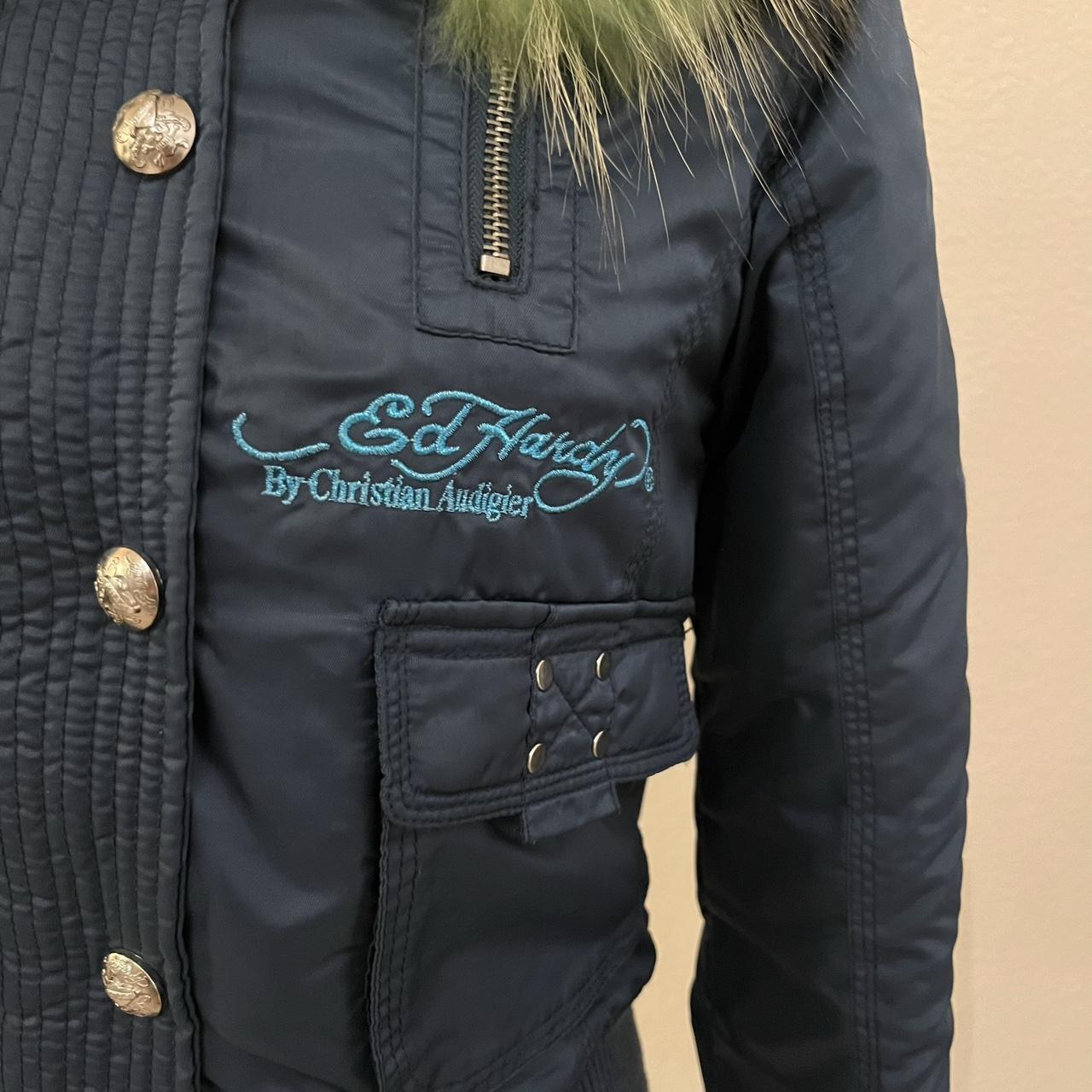 00s Ed Hardy fur hooded leather jacket 革ジャン ファー メンズ