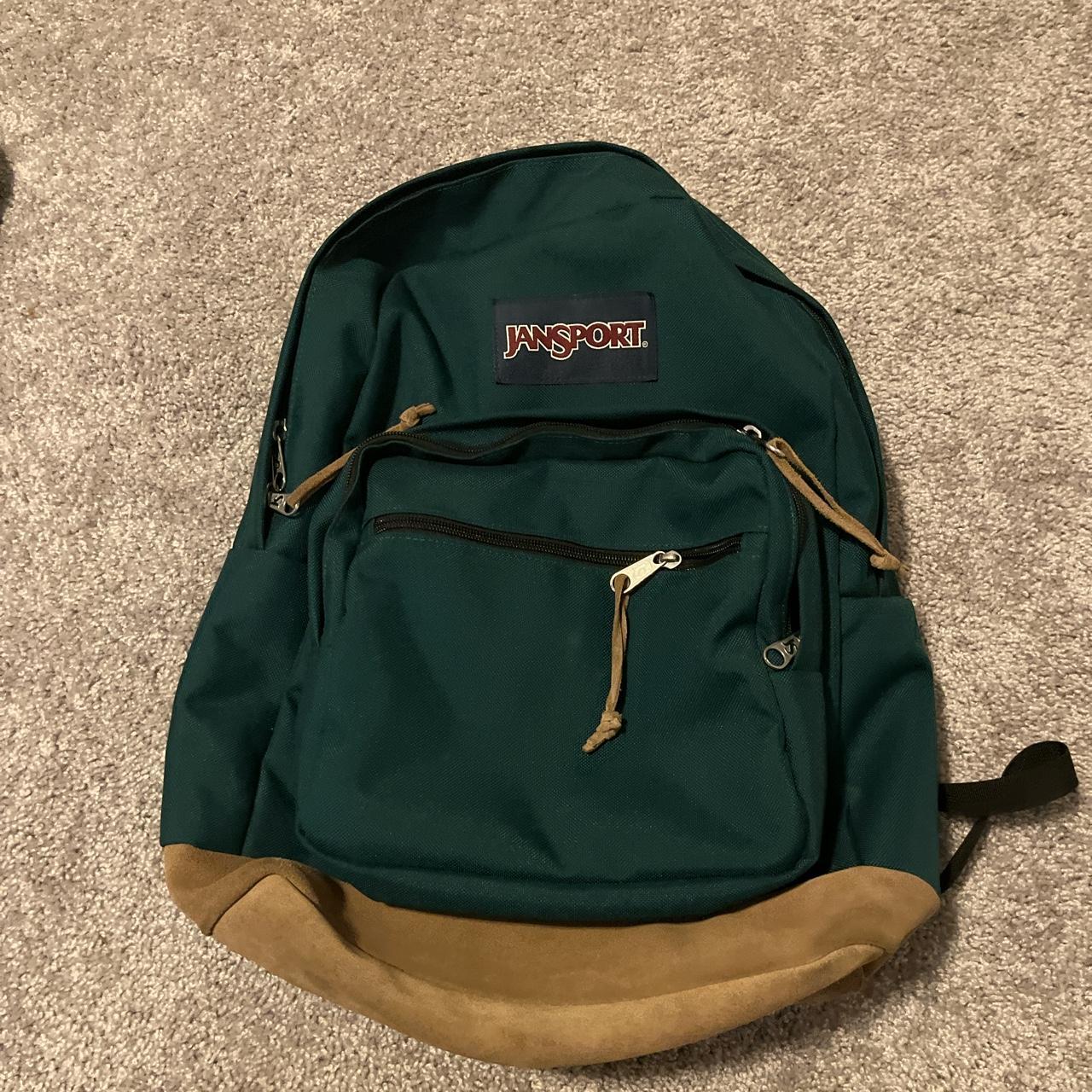 forest green jansport backpack used a couple times... - Depop