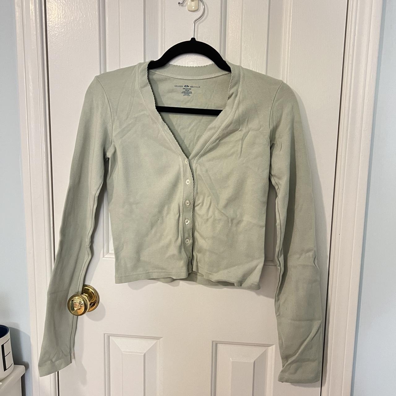 brandy melville light green long sleeve cardigan | Depop