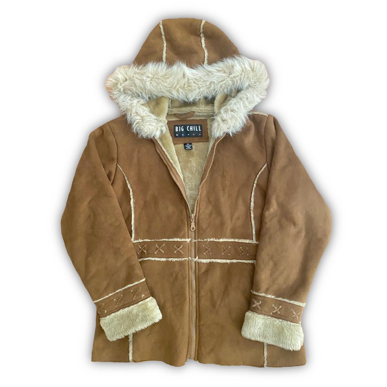 faux fur lined jacket w hood! has criss cross lace... Depop