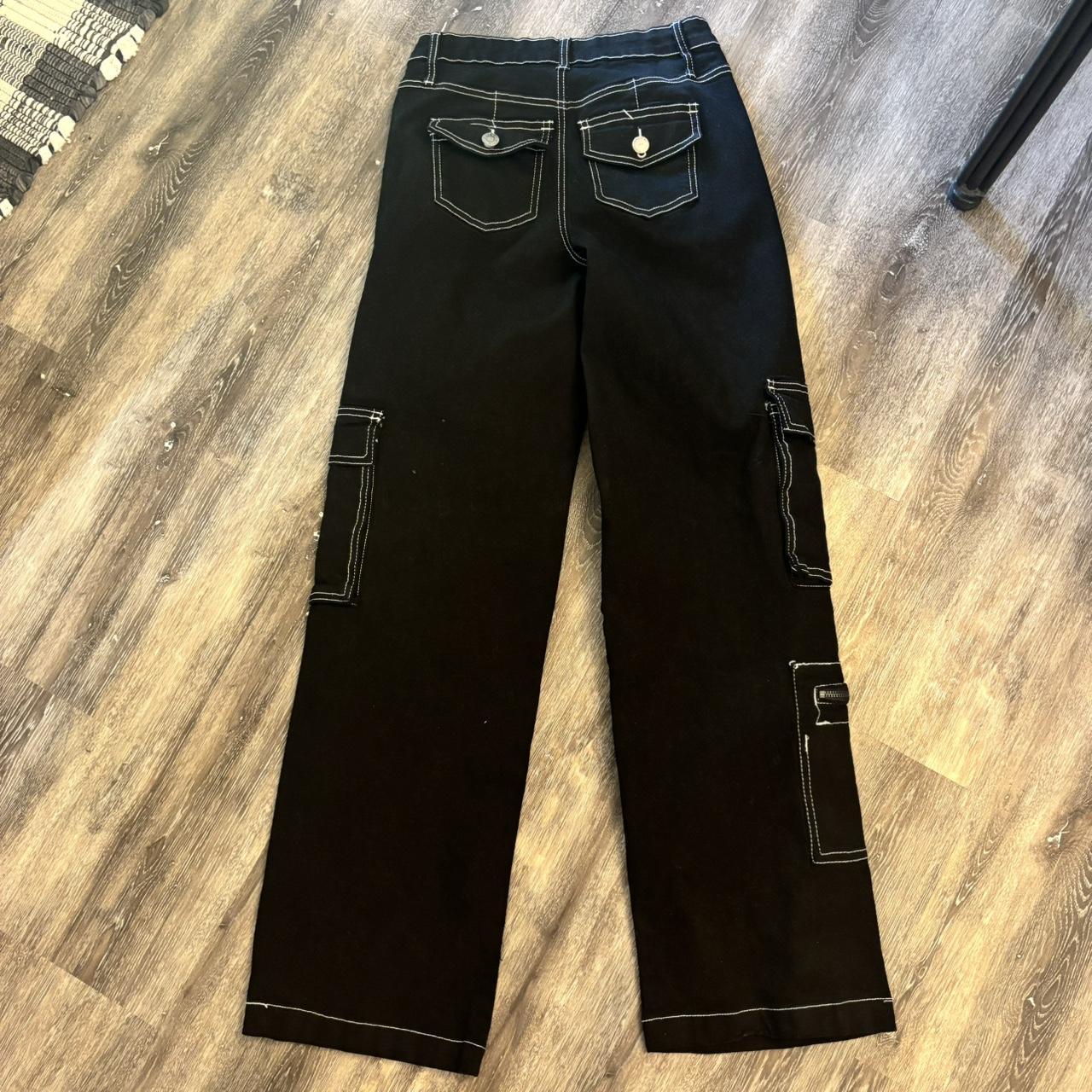 Black mid rise wide leg cargo pants with white. Depop