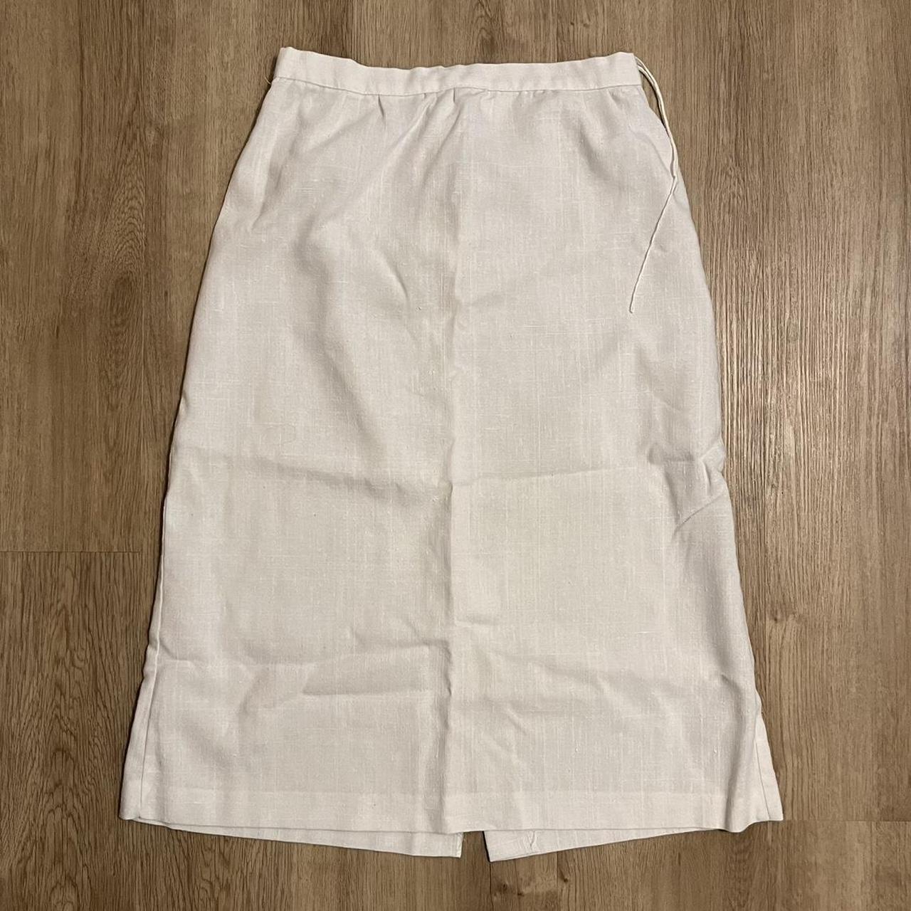 White mid length linen skirt, no stains, rips, or... - Depop
