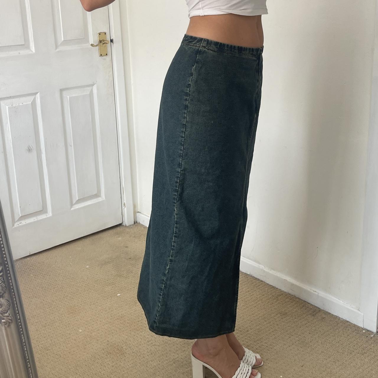 Vintage midi split denim skirt with zip detailing... - Depop