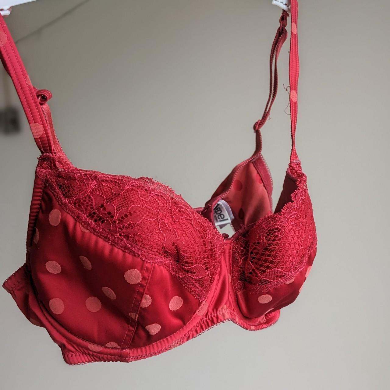 Red Polka Dot Lace Lepel Bra Padded underwired red... Depop