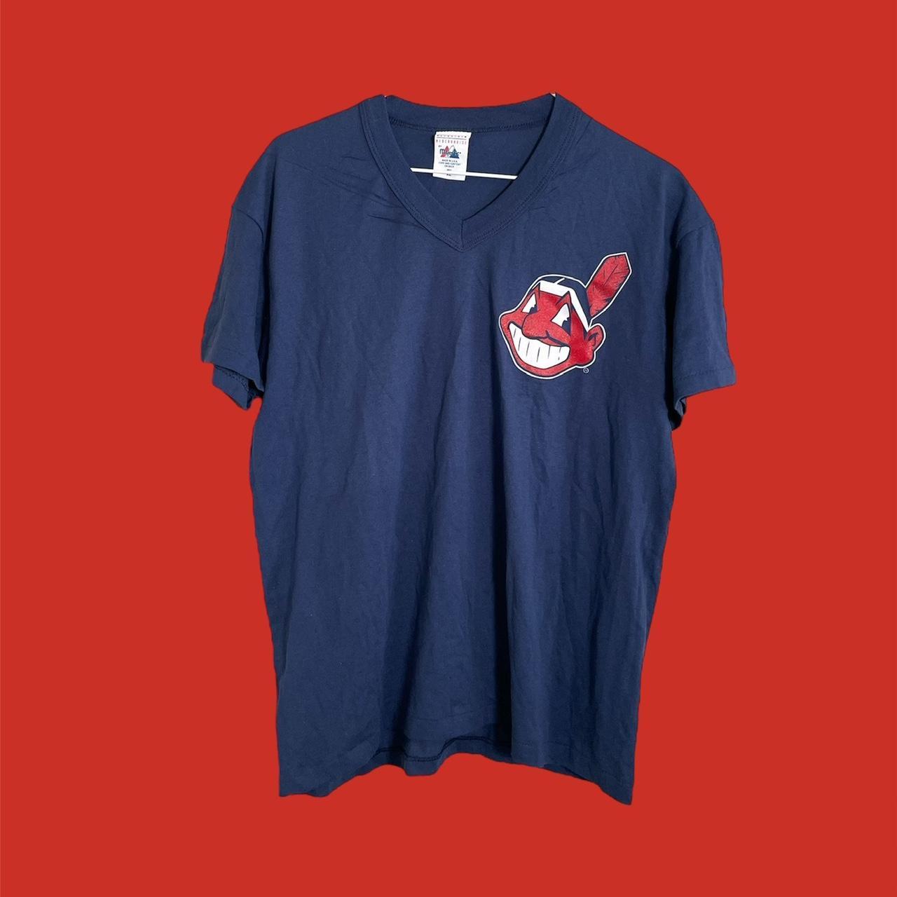 Vintage Cleveland Indians V Neck Style T Shirt Sz - Depop