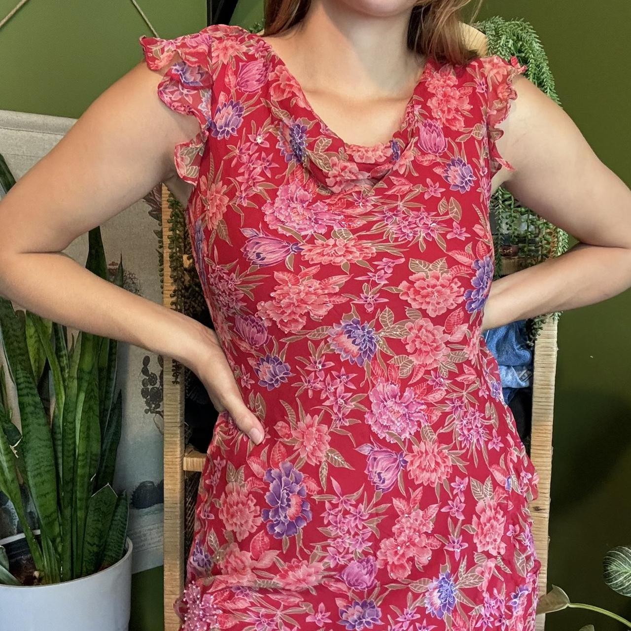 Vintage Robbie Bee red floral silk beaded Depop