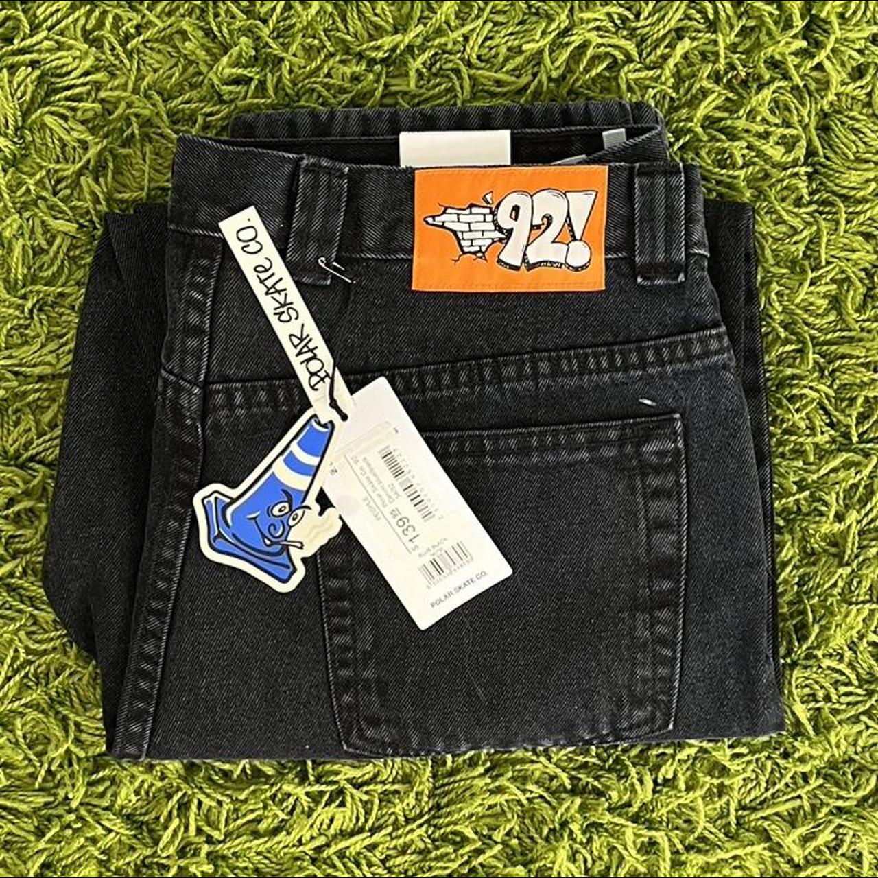 POLAR SKATE CO 92 Denim black with orange stitching... - Depop