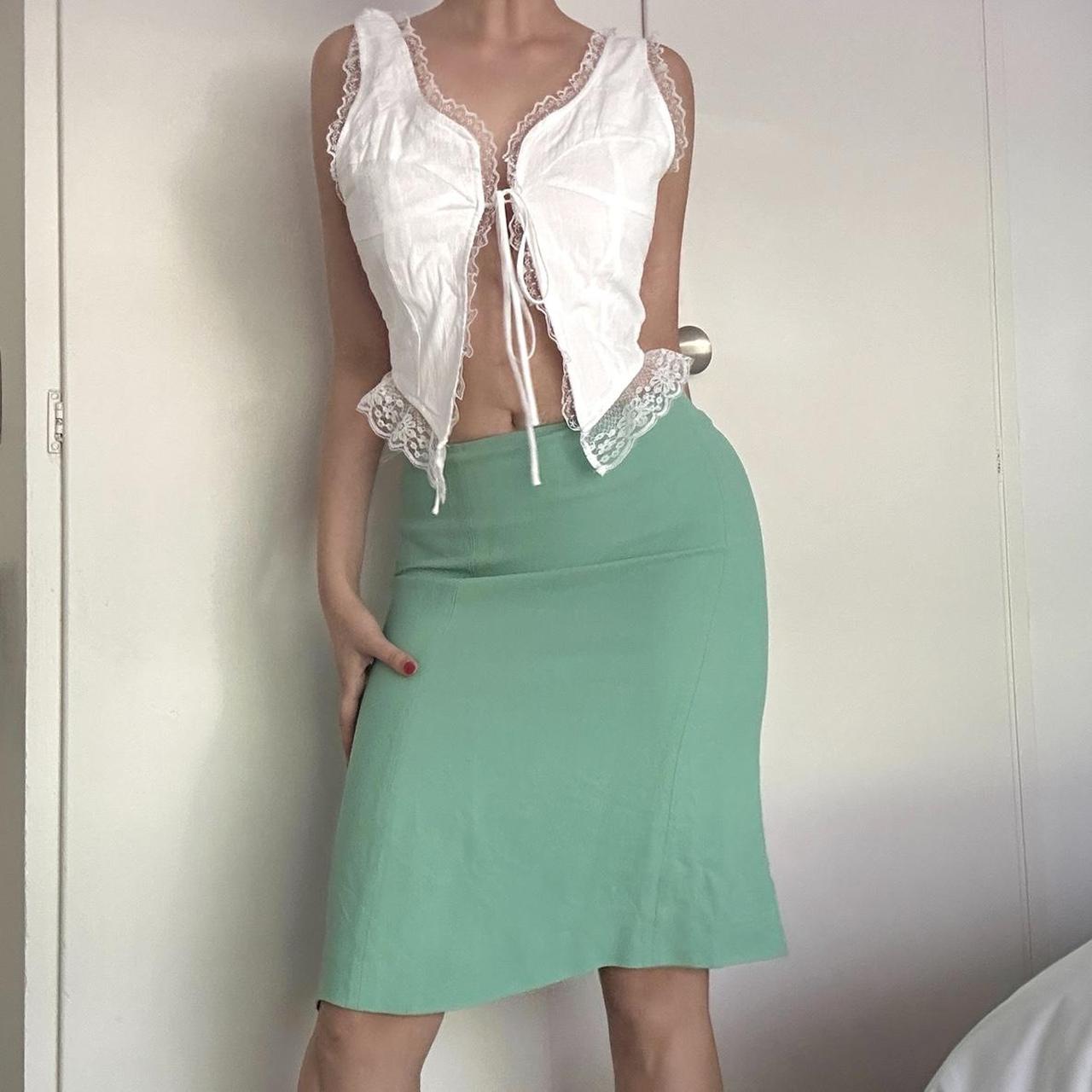 MIUMIU Green Skirt Miu Miu Printed Poplin Miniskirt In Mint Green