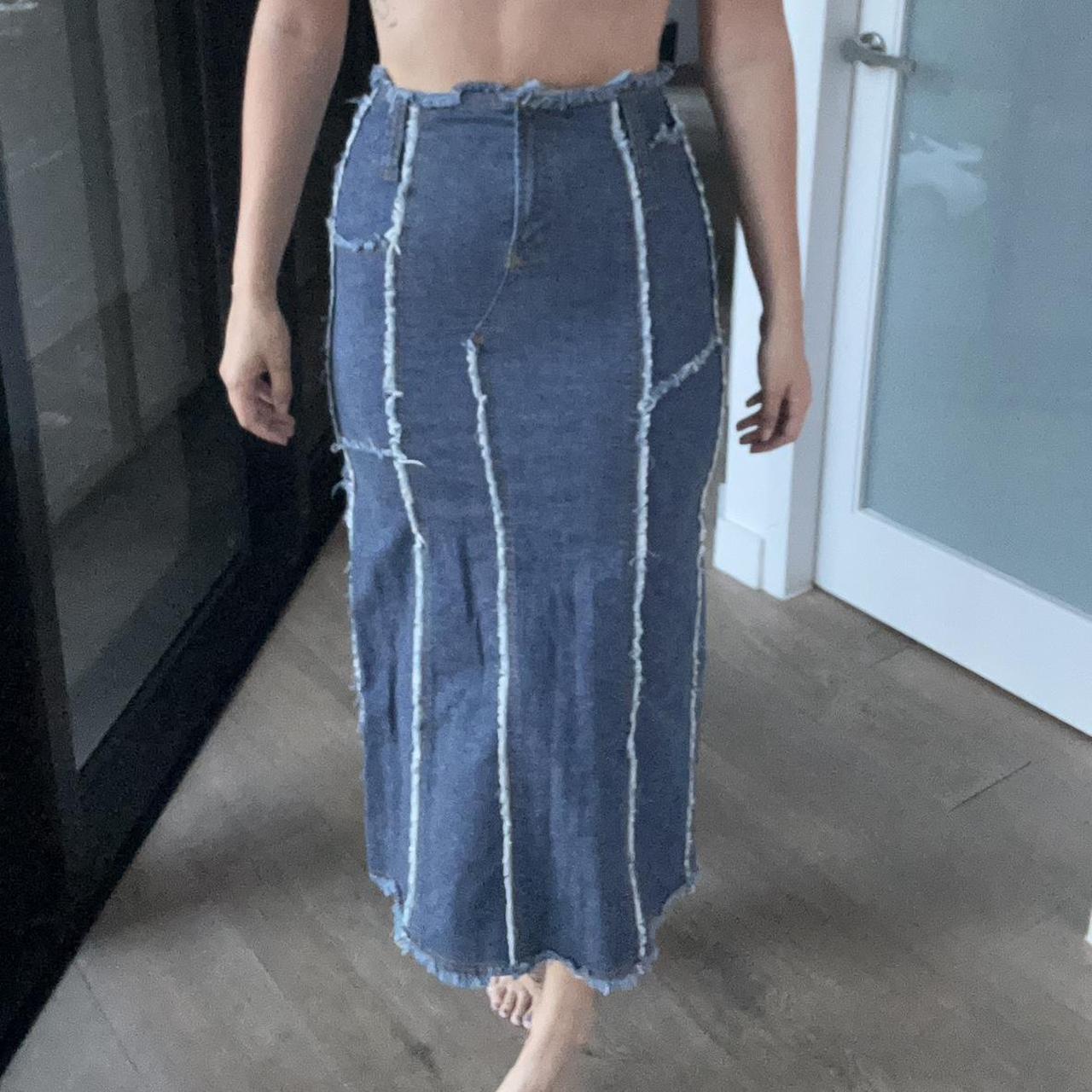 Blue denim ‘grunge’ maxi skirt Stretchy denim Depop