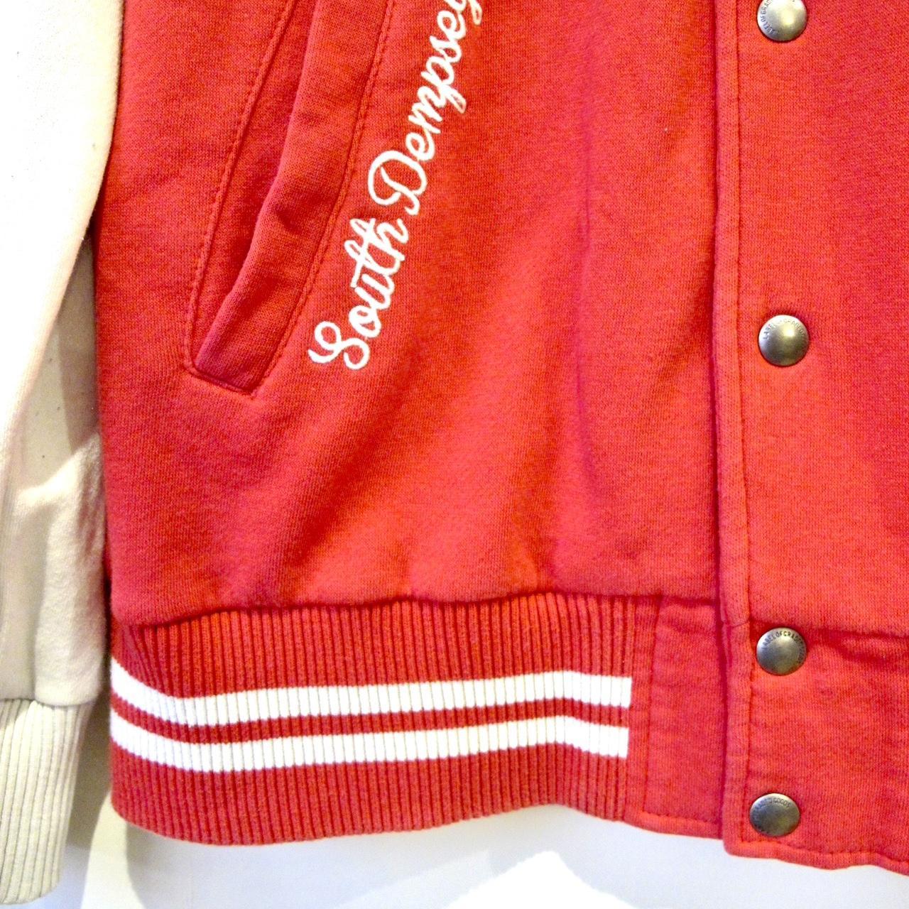 Varsity 'H&M' Red baseball jacket with white... Depop