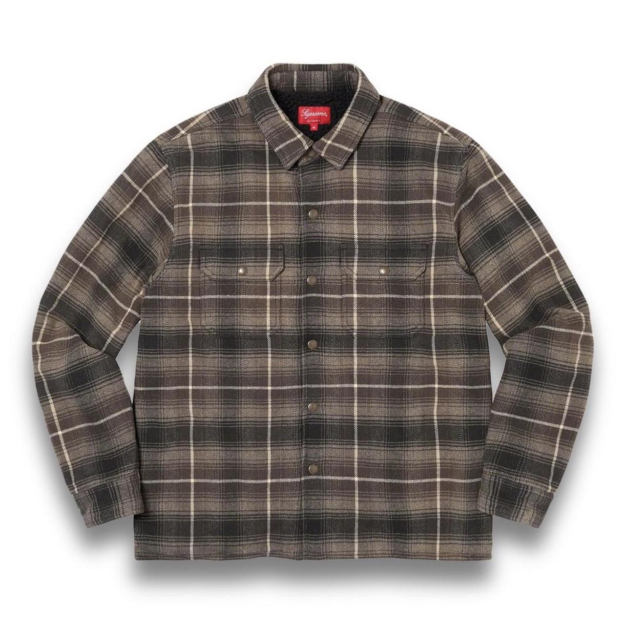 Supreme Shearling Lined Flannel Shirt Black... - Depop