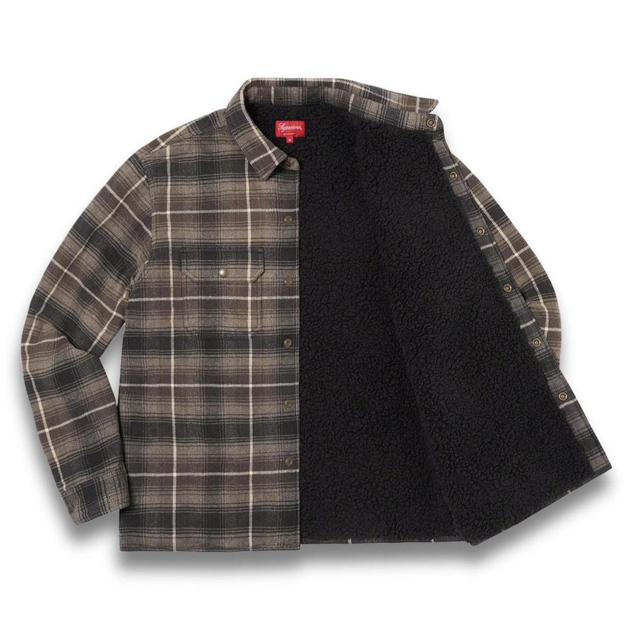 Supreme Shearling Lined Flannel Shirt Black... - Depop