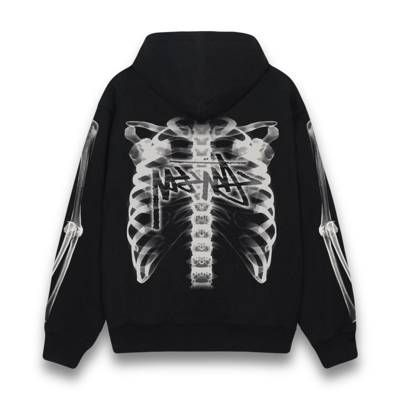 Stüssy Rib Cage Zip Hoodie Black/White Fall/Winter... - Depop