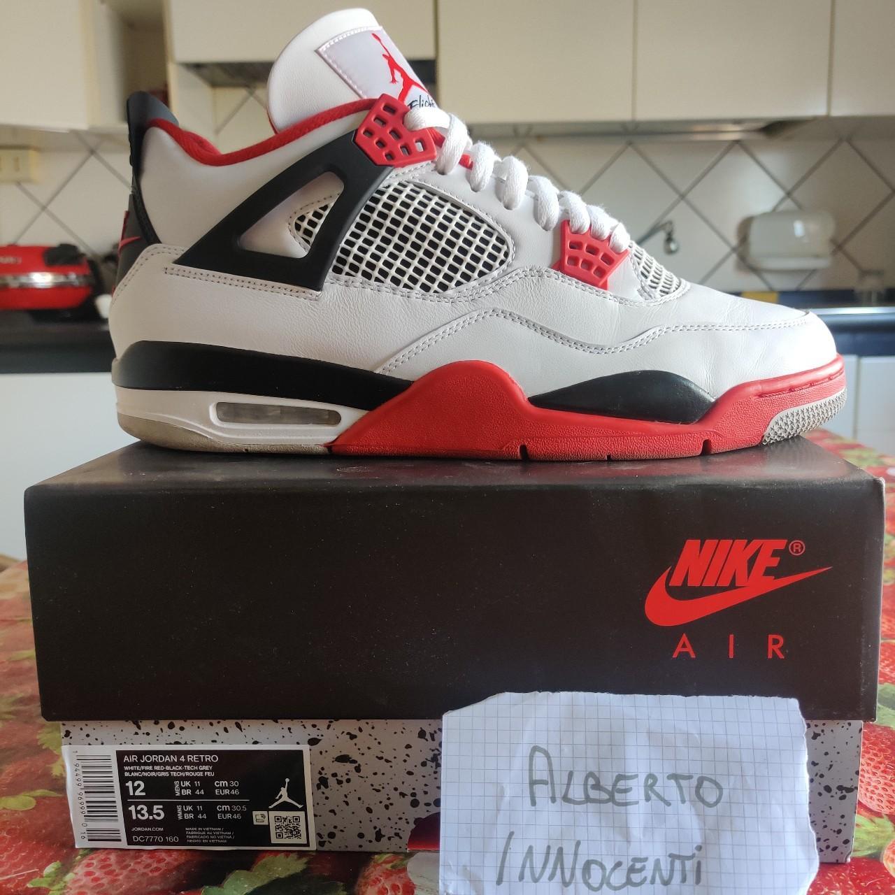 Jordan Men's White and Red Trainers | Depop