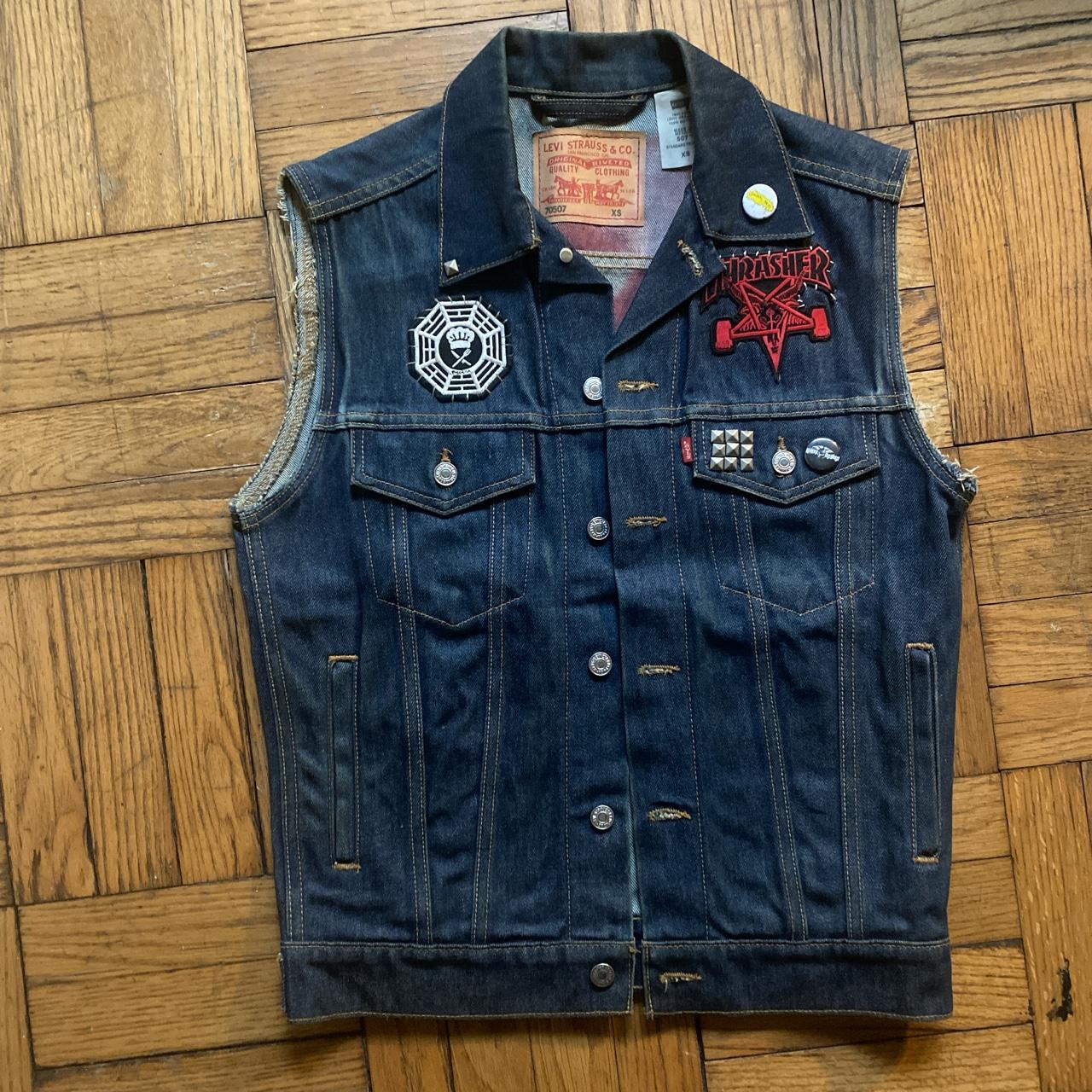 Custom Levi’s denim vest size extra small. Patches,... | Depop