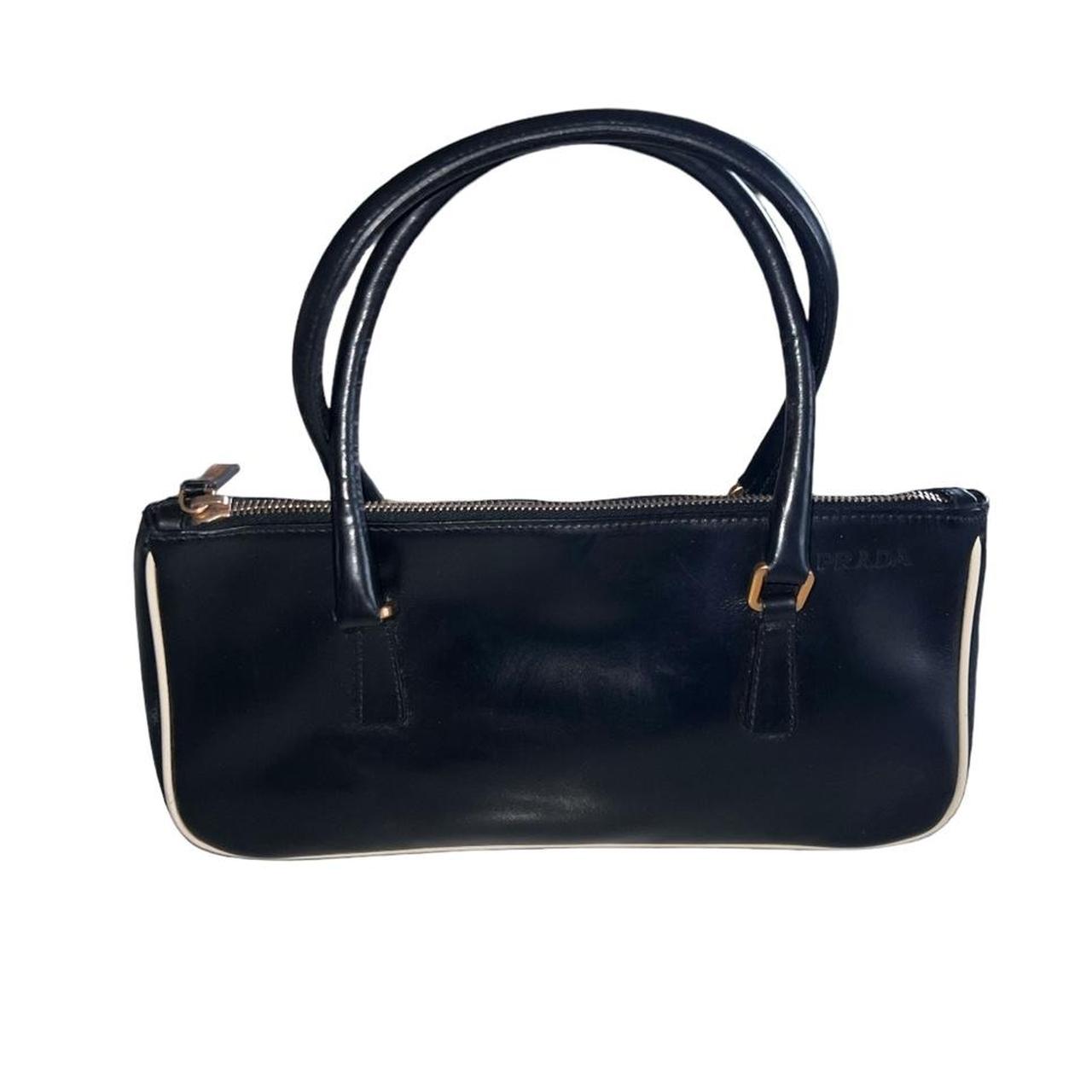 Prada Vintage Black leather baguette handbag, Depop