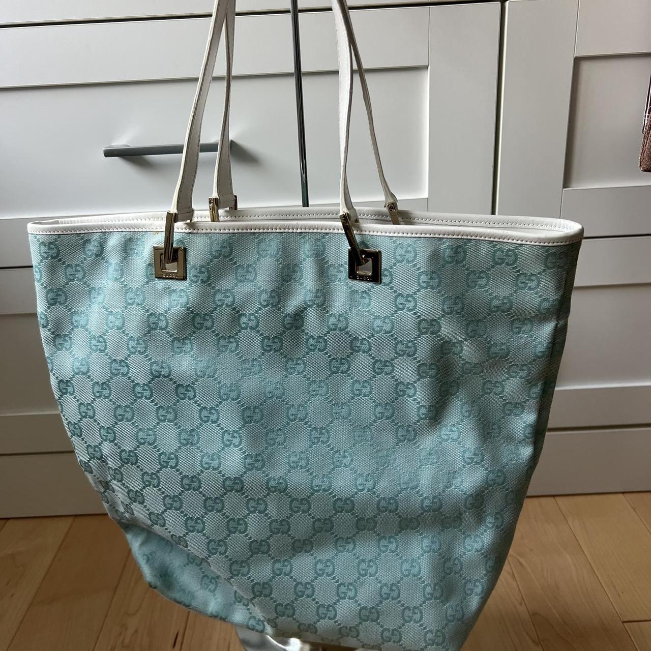 Baby blue vintage Gucci tote bag and wallet. Can... - Depop