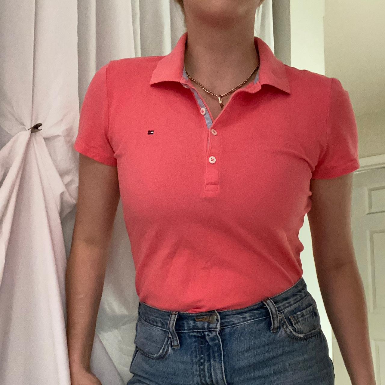 Tommy Hilfiger Womens Pink Polo Shirts Depop