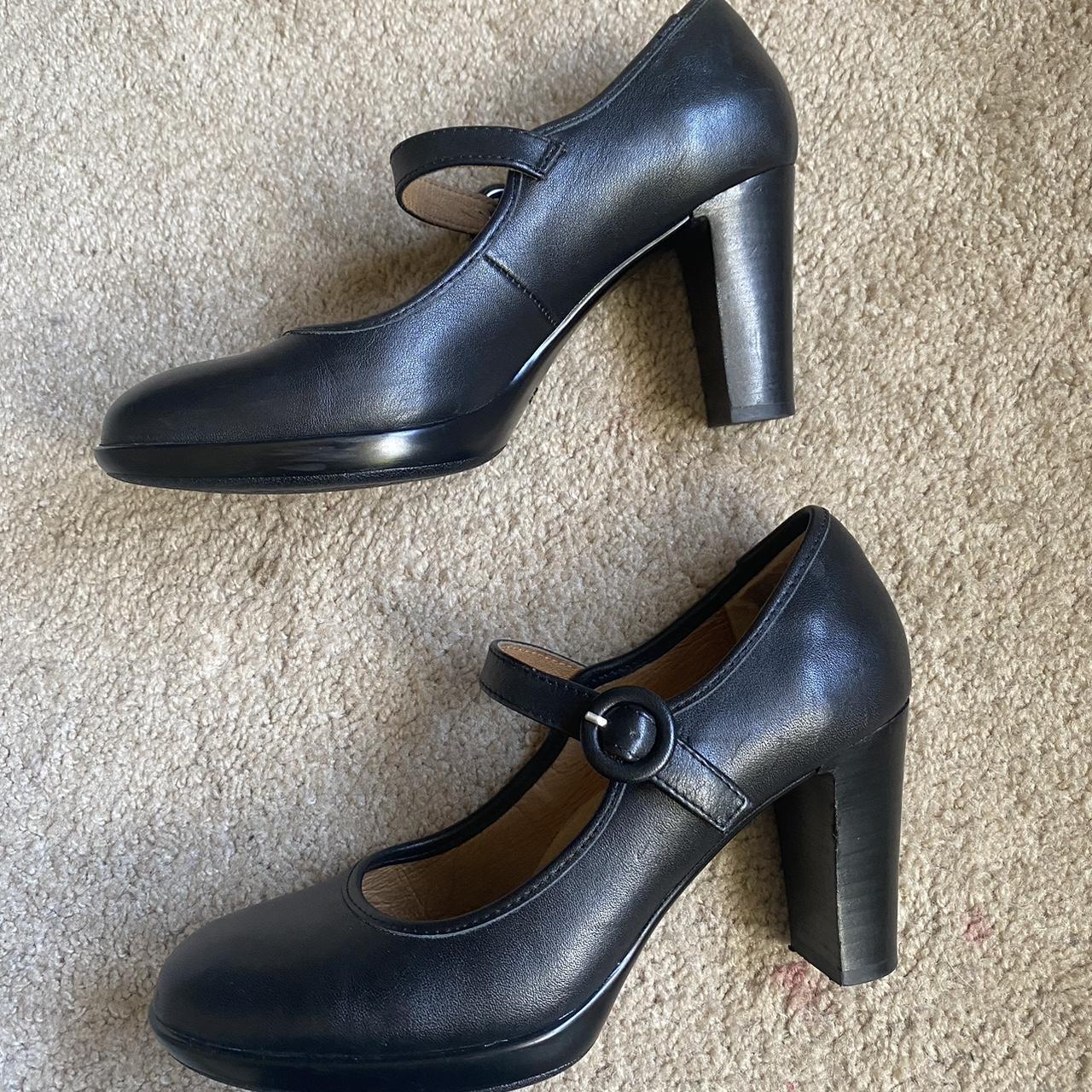 genuine leather platform/high-heel mary janes size... - Depop
