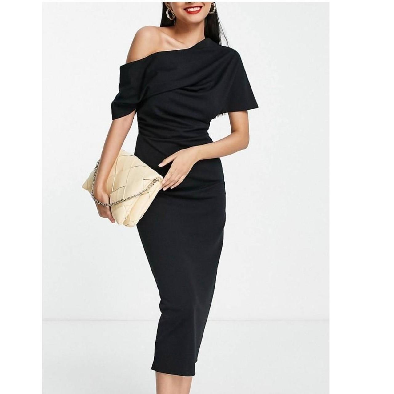 Asos design pleated store shoulder pencil dress