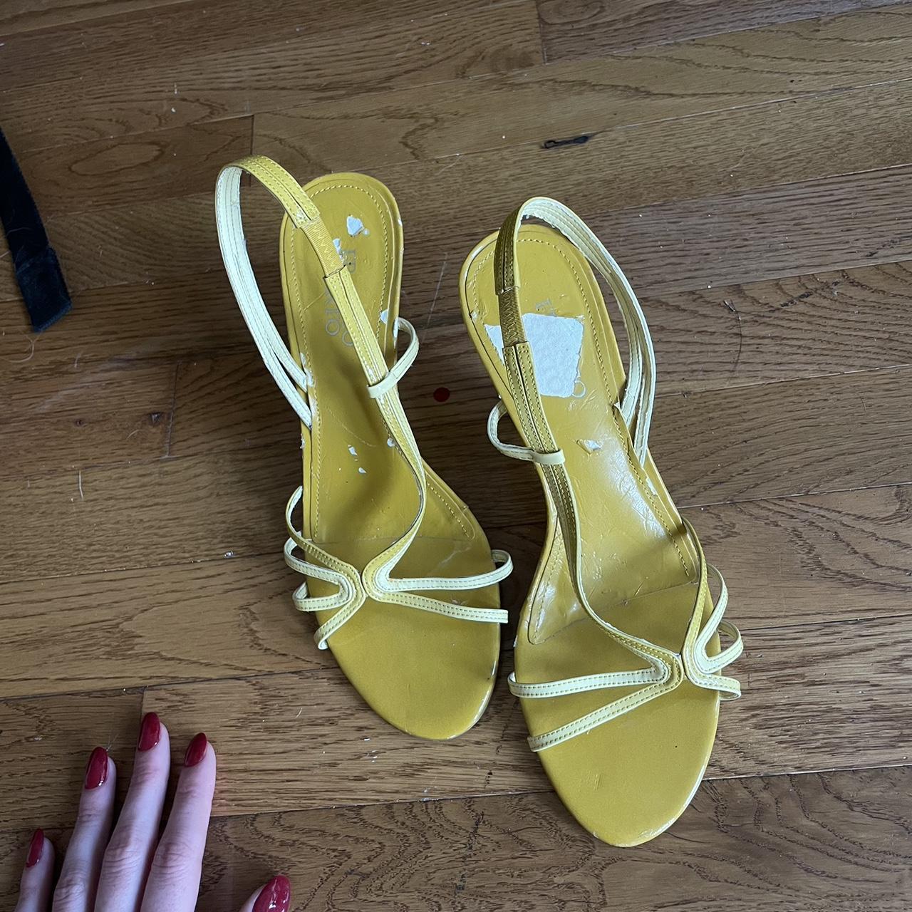 yellow strappy summer kitten heels. matilda djerf... - Depop