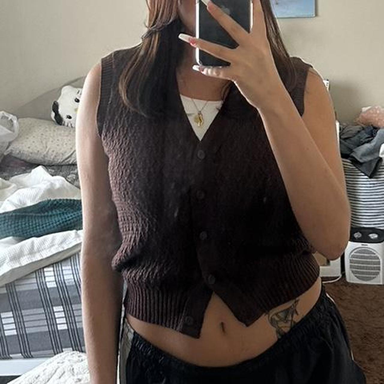 Chocolate brown pure wool knitted vest 🤎 Labelled... - Depop
