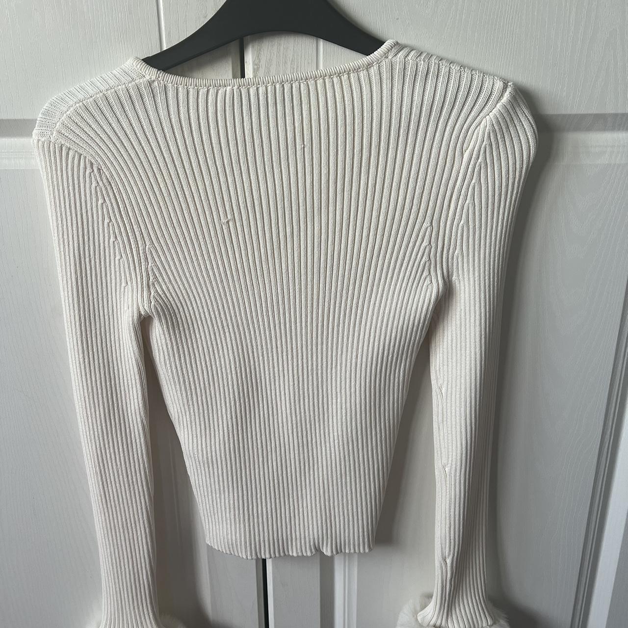 Zara Ecru knit sweater with faux fur cuffs - size S... - Depop