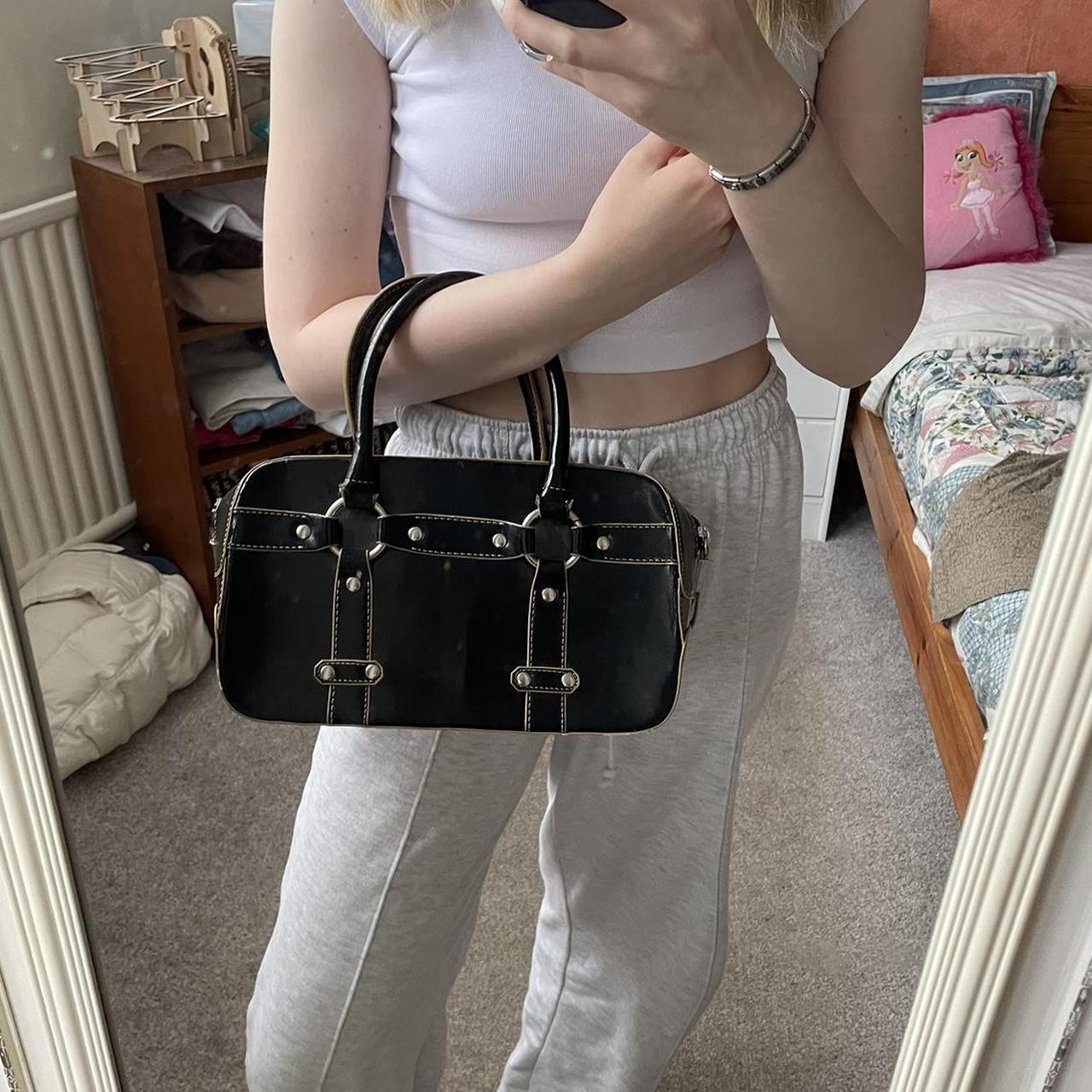 Vintage 2000s Debenhams black mini bag with silver o... Depop