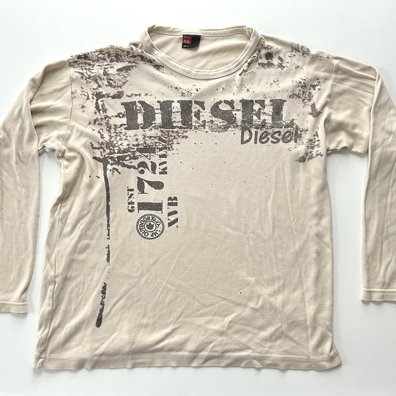Diesel Women's Cream and Black T-shirt