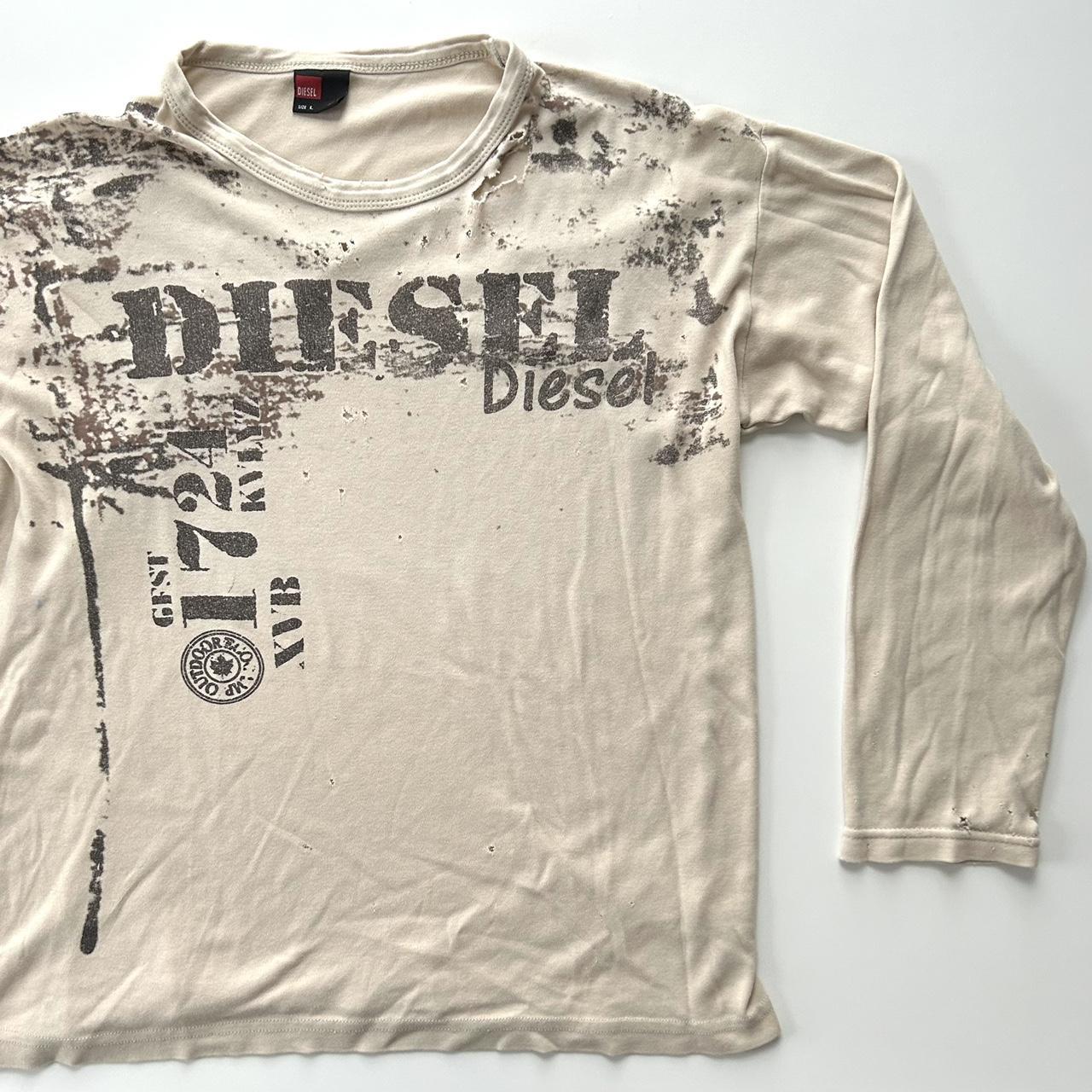 Diesel Women's Cream and Black T-shirt (2)