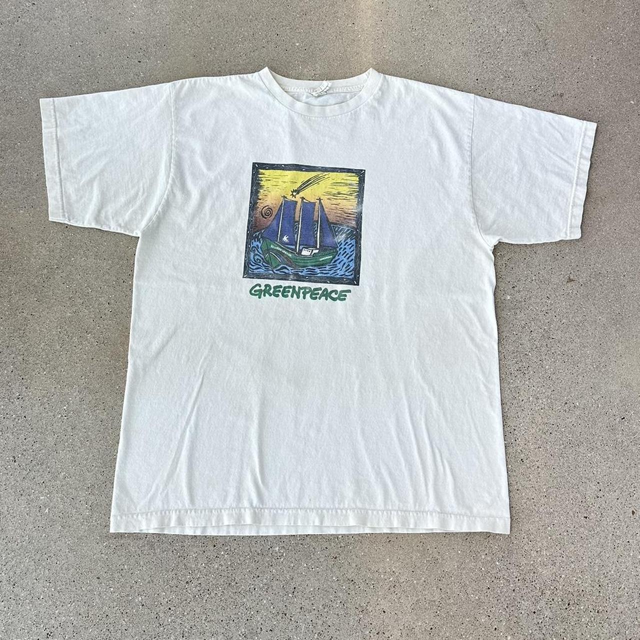 Vintage 90s Greenpeace sailboat tee 🤠 FREE shipping... - Depop