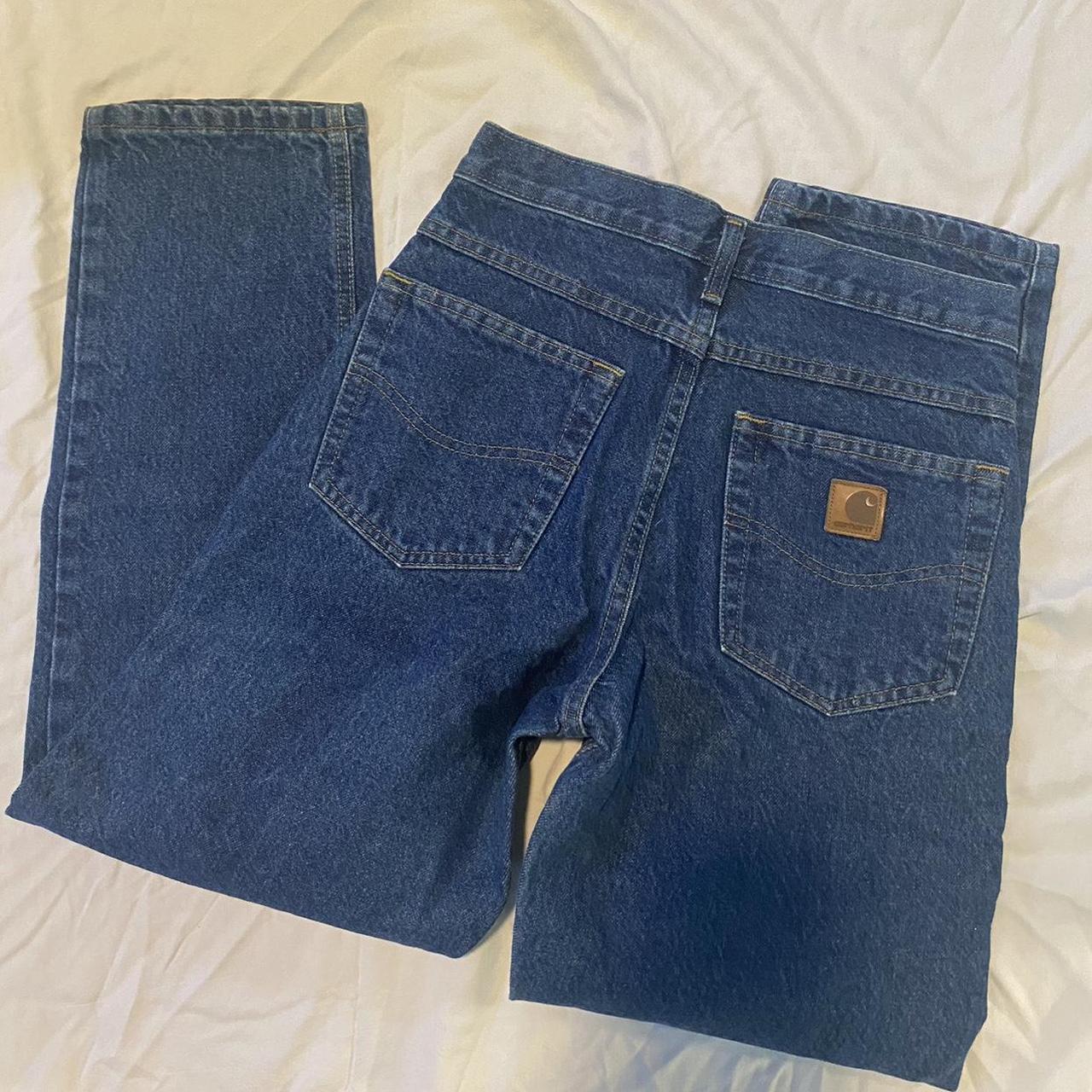 carhartt high waisted denim jeans made of a thick... - Depop