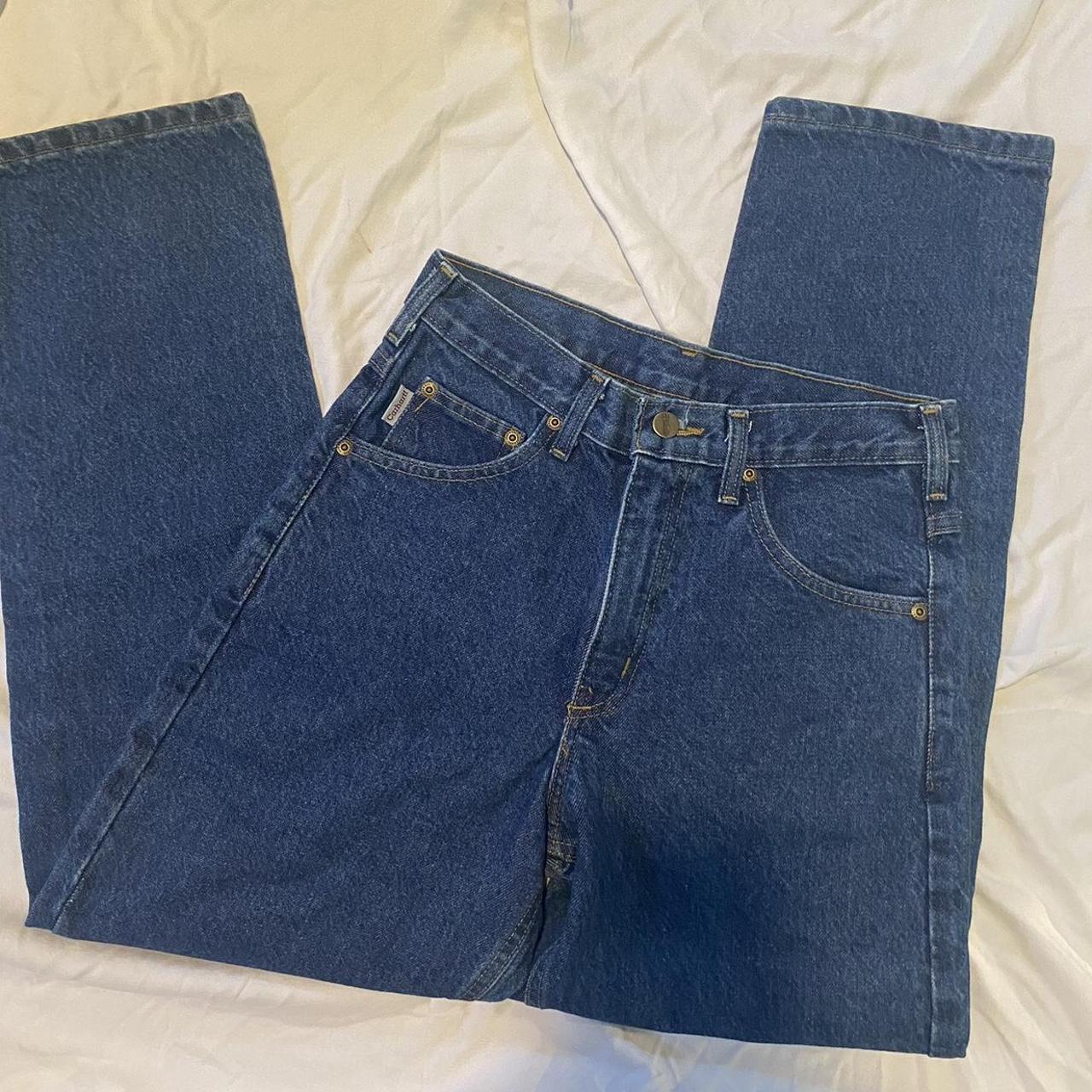 carhartt high waisted denim jeans made of a thick... - Depop