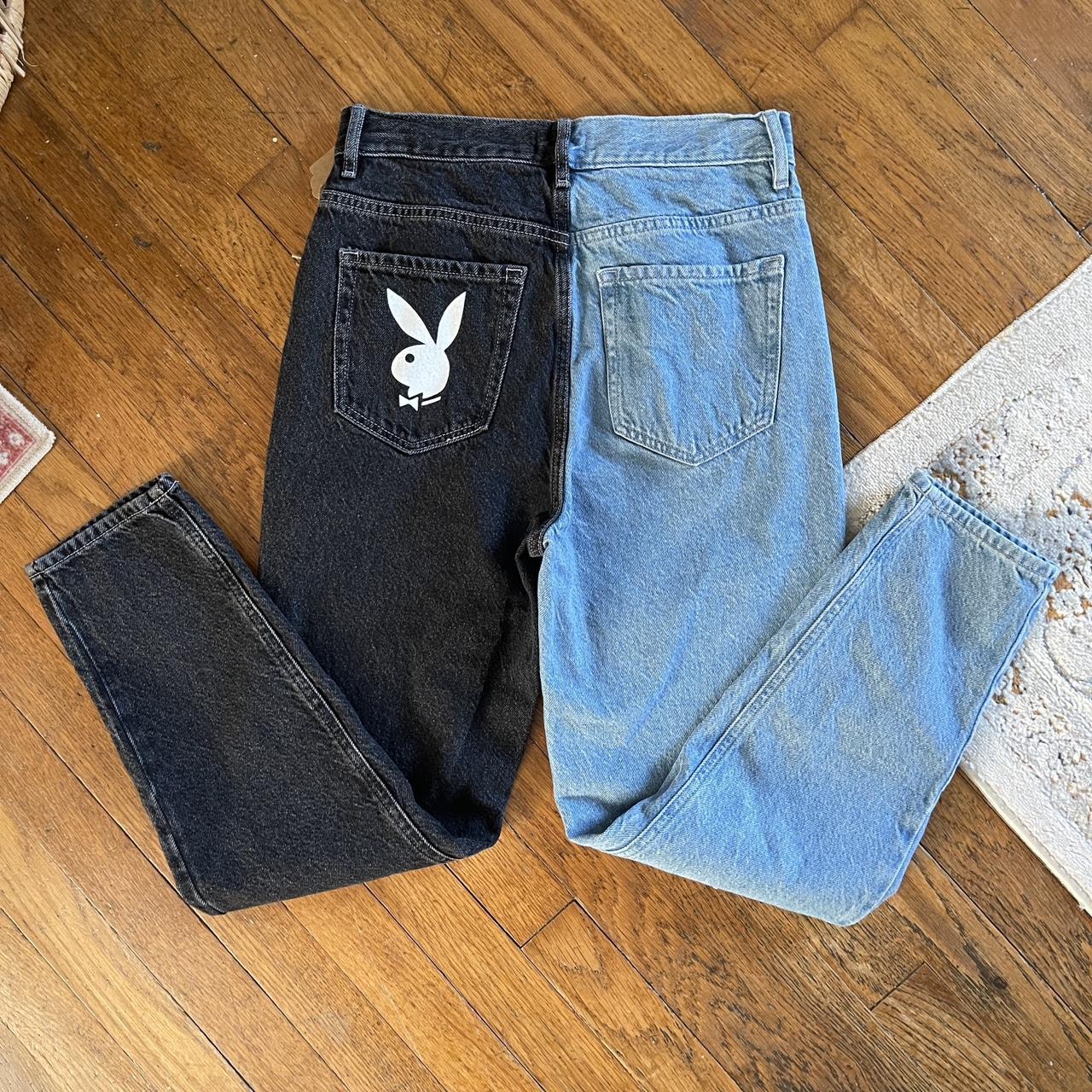 Playboy x Pacsun black & blue denim jeans. High... Depop