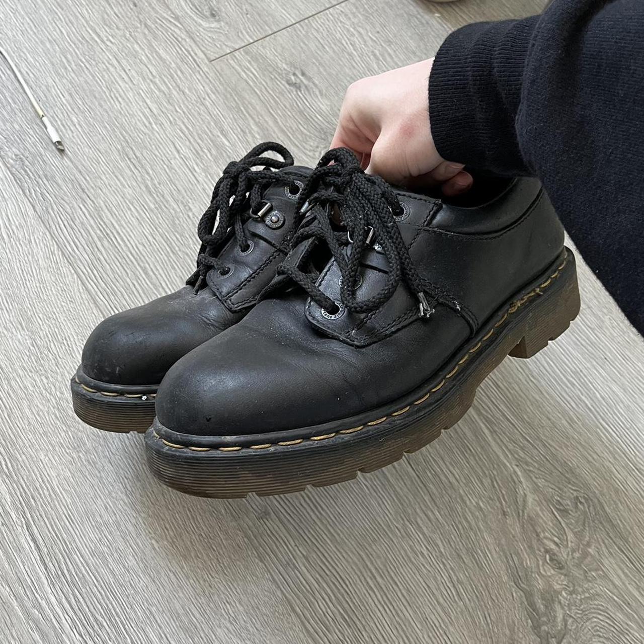 vintage 90s industrial doc martens in black leather.... - Depop