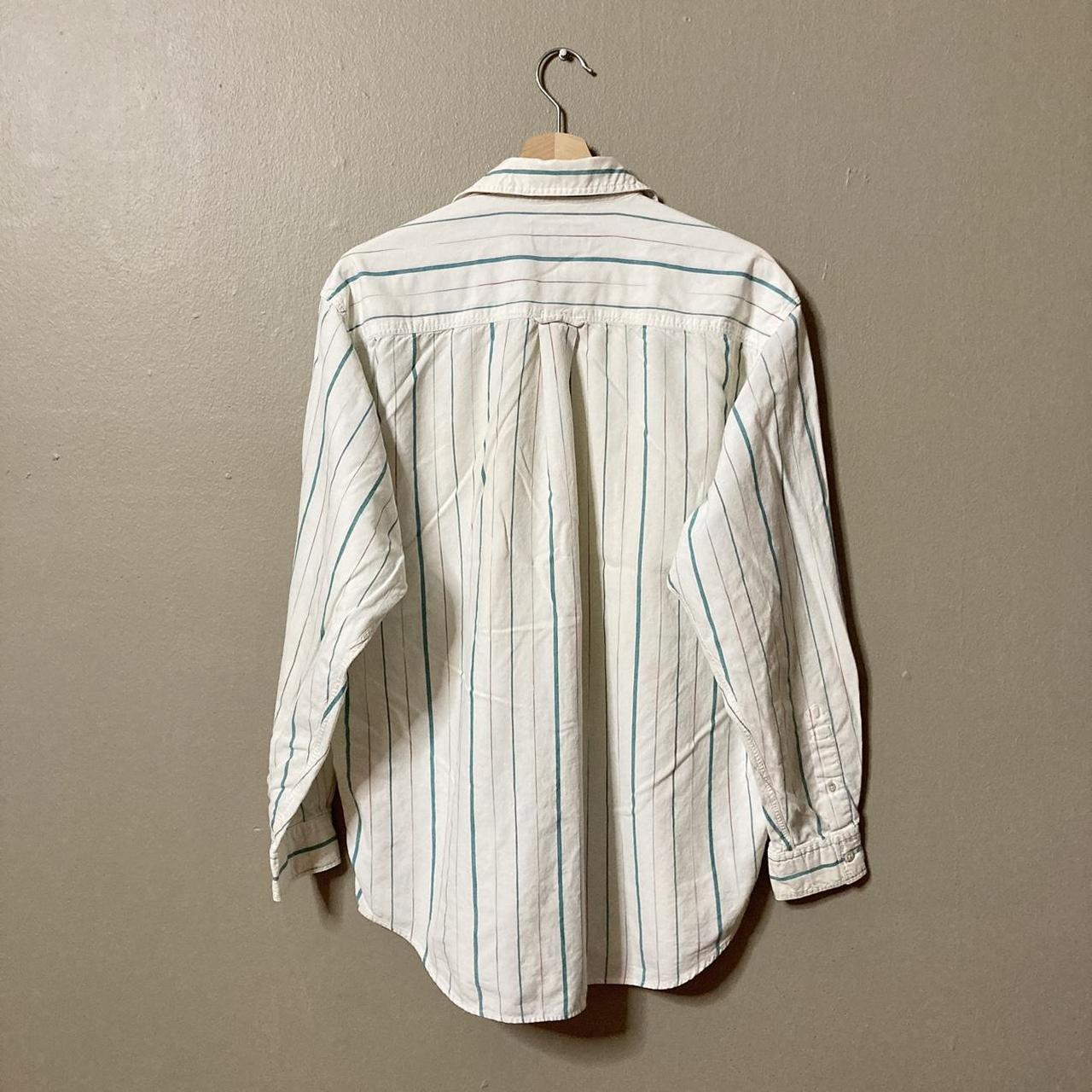 Eddie Bauer Men's White and Green Shirt | Depop