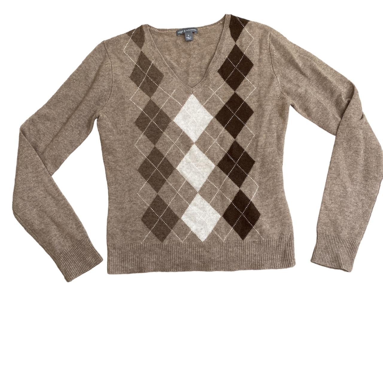 neutral argyle 100% cashmere v
