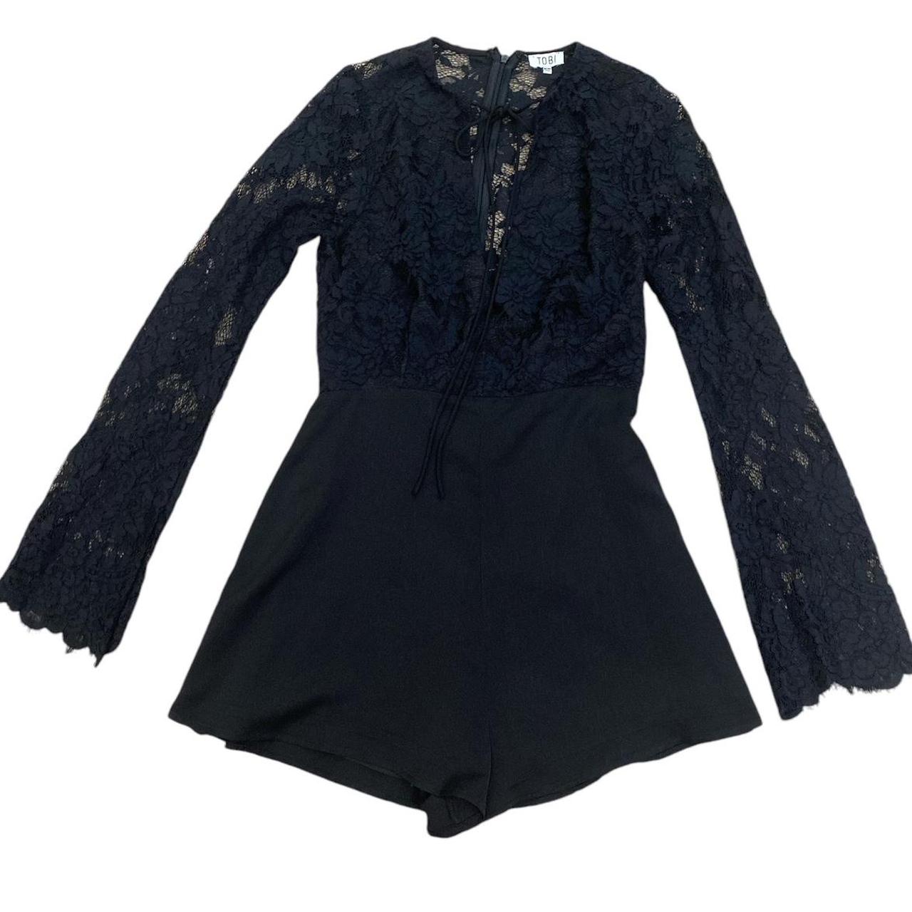 Tobi black lace long sleeve romper,