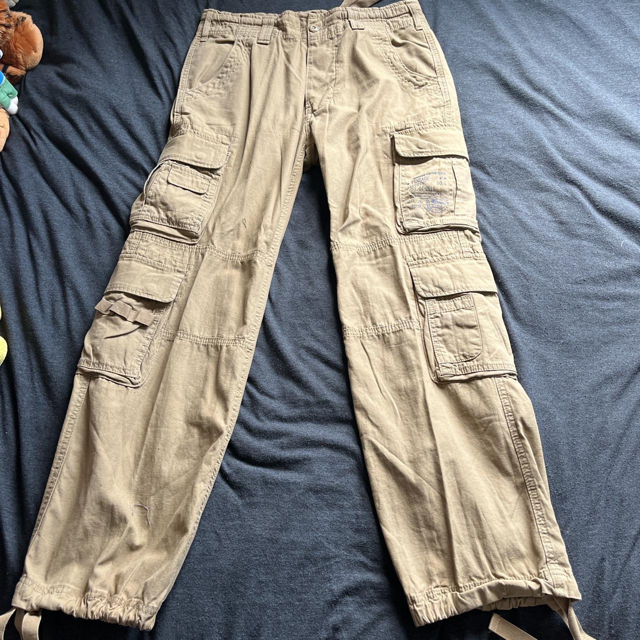 Khaki/Beige Brandit Vintage Cargo Pants Size... - Depop