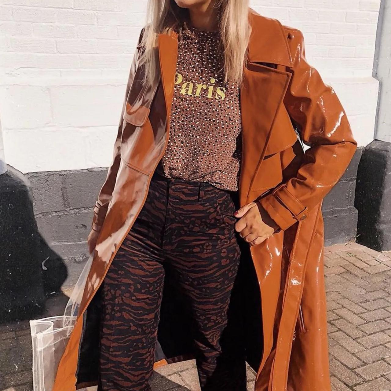 Women's Orange and Brown Coat | Depop