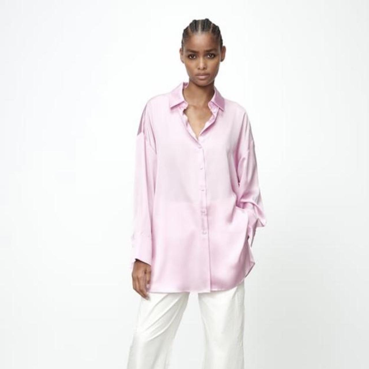 Zara Light Pink Shirt Dress Light Pink Pure Cotton Solid Tiered Dress