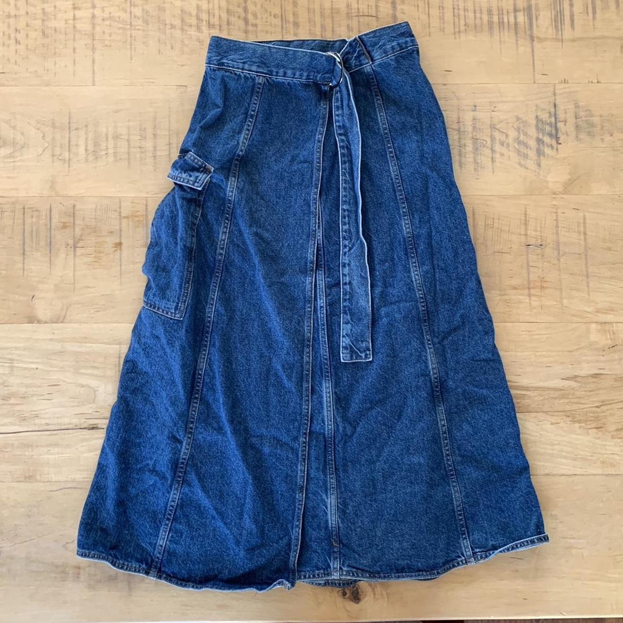 Zara midi denim wrap skirt with metal buckle
