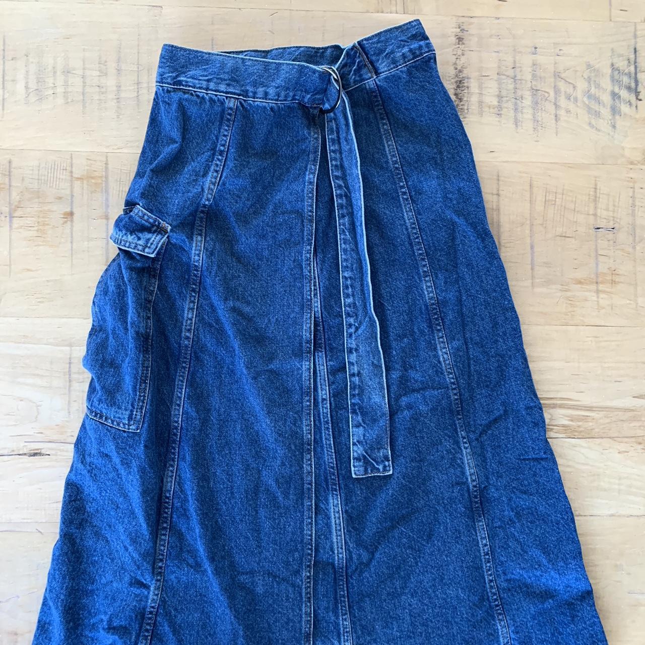 Zara midi denim wrap skirt with metal buckle Depop