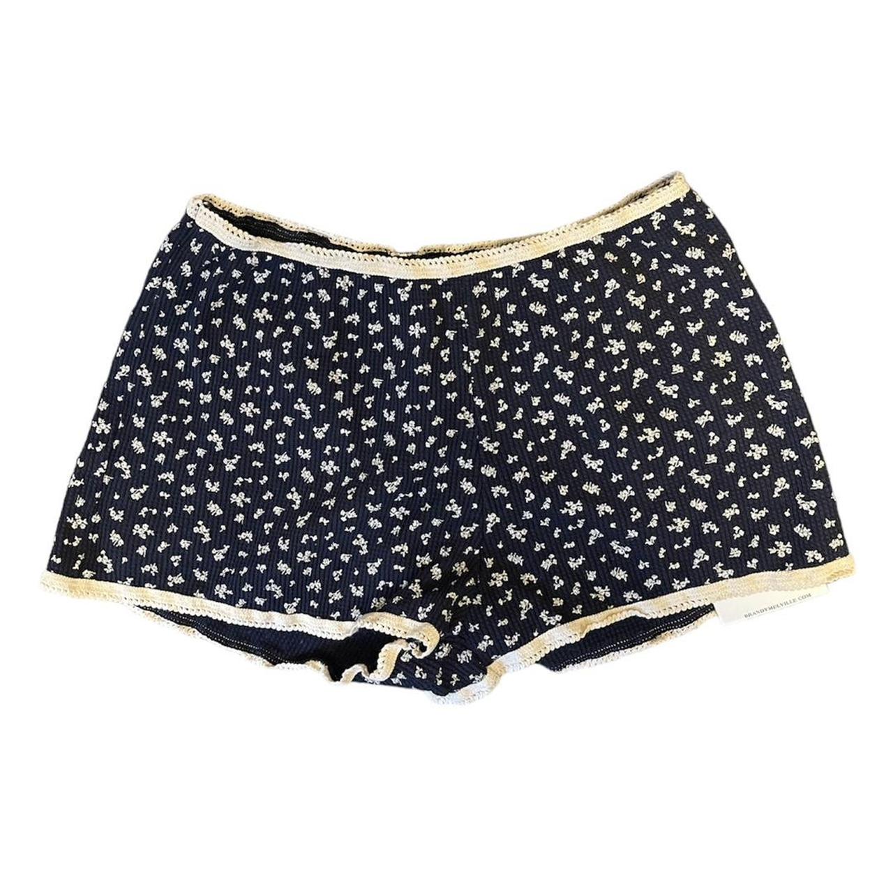 Rare brandy melville navy and cream floral waffle... - Depop